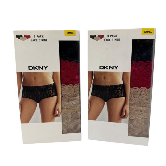 NWT DKNY 2 Boxes 6 PAIRS Womens Small Underslimmers Lace Bikini Black Red Beige - Picture 9 of 10
